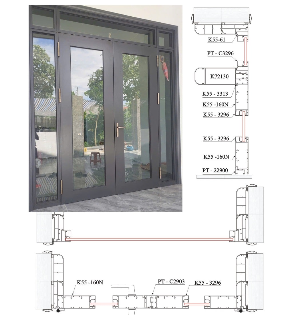 CỬA ĐI 2 CÁNH MỞ QUAY POTEX